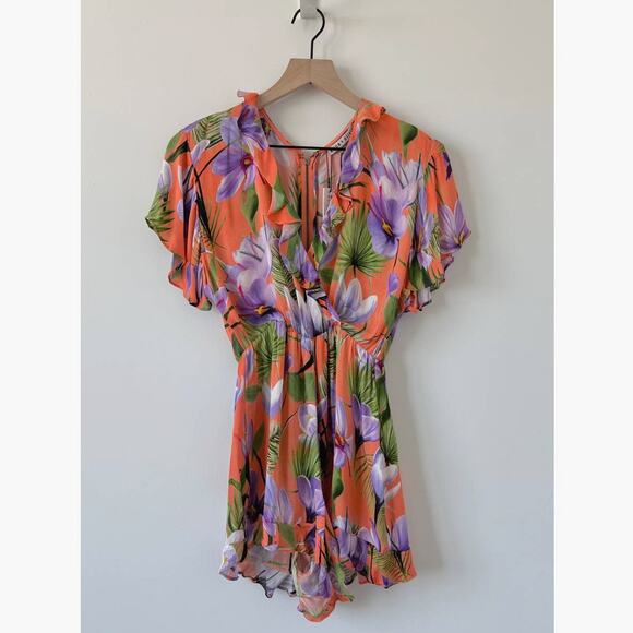 NWT Alice + Olivia Sachi Floral Palm Coral Romper Size 0 - Picture 4 of 14